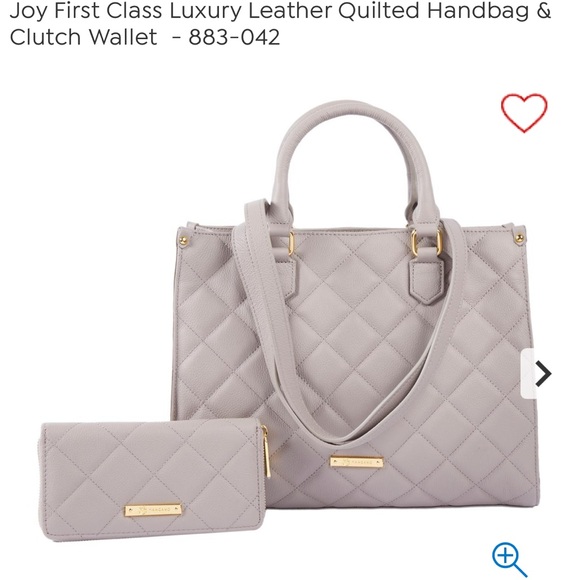 Joy Mangano Handbags - Joy First Class Luxury Leather Quilted Handbag & Clutch Wallet - Gray